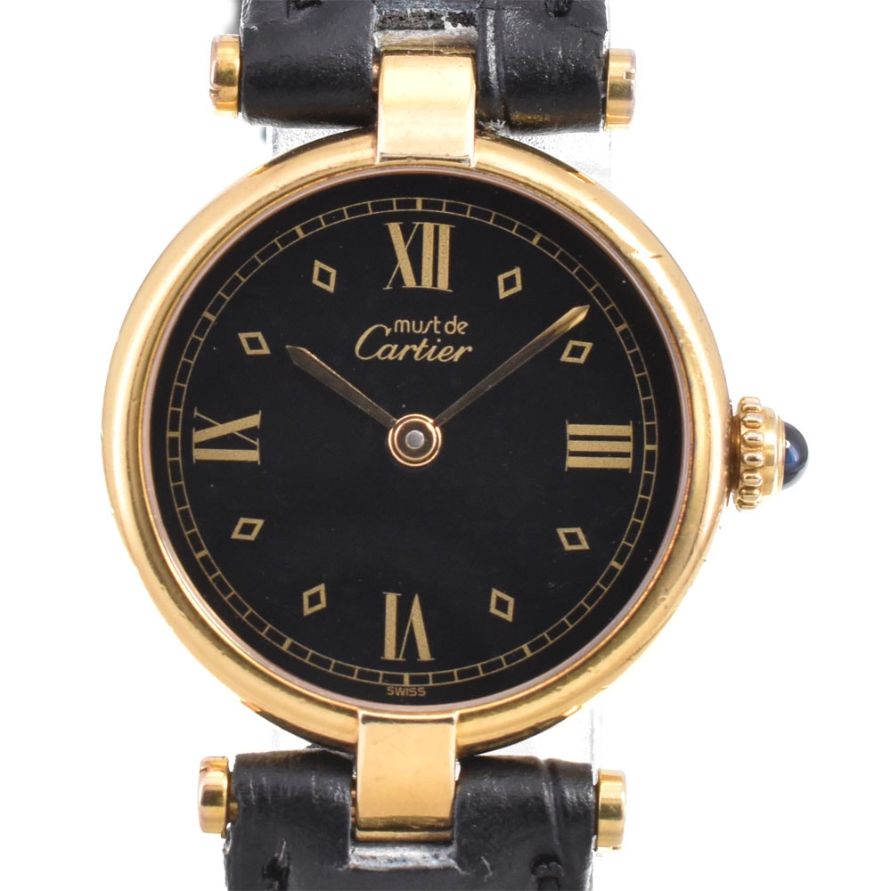 カルティエ CARTIER 590004 マストヴァンドーム ヴェルメイユ SM SV925(GP)/レザー クォーツ レディース 良品 R#146324