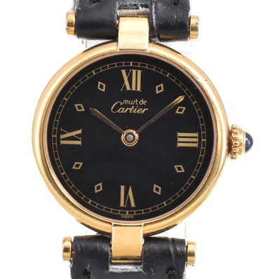カルティエ CARTIER 590004 マストヴァンドーム ヴェルメイユ SM SV925(GP)/レザー クォーツ レディース 良品 R#146324