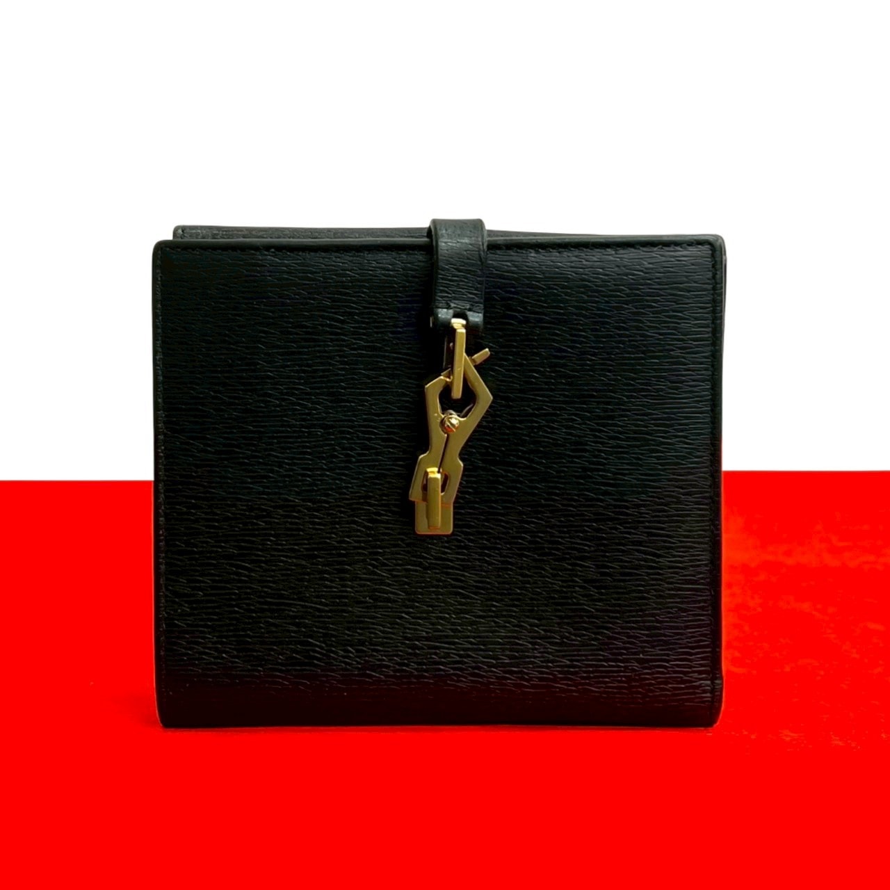 GUCCI グッチ ジャッキー 金具 レザー 二つ折り財布 ブラック
 24755