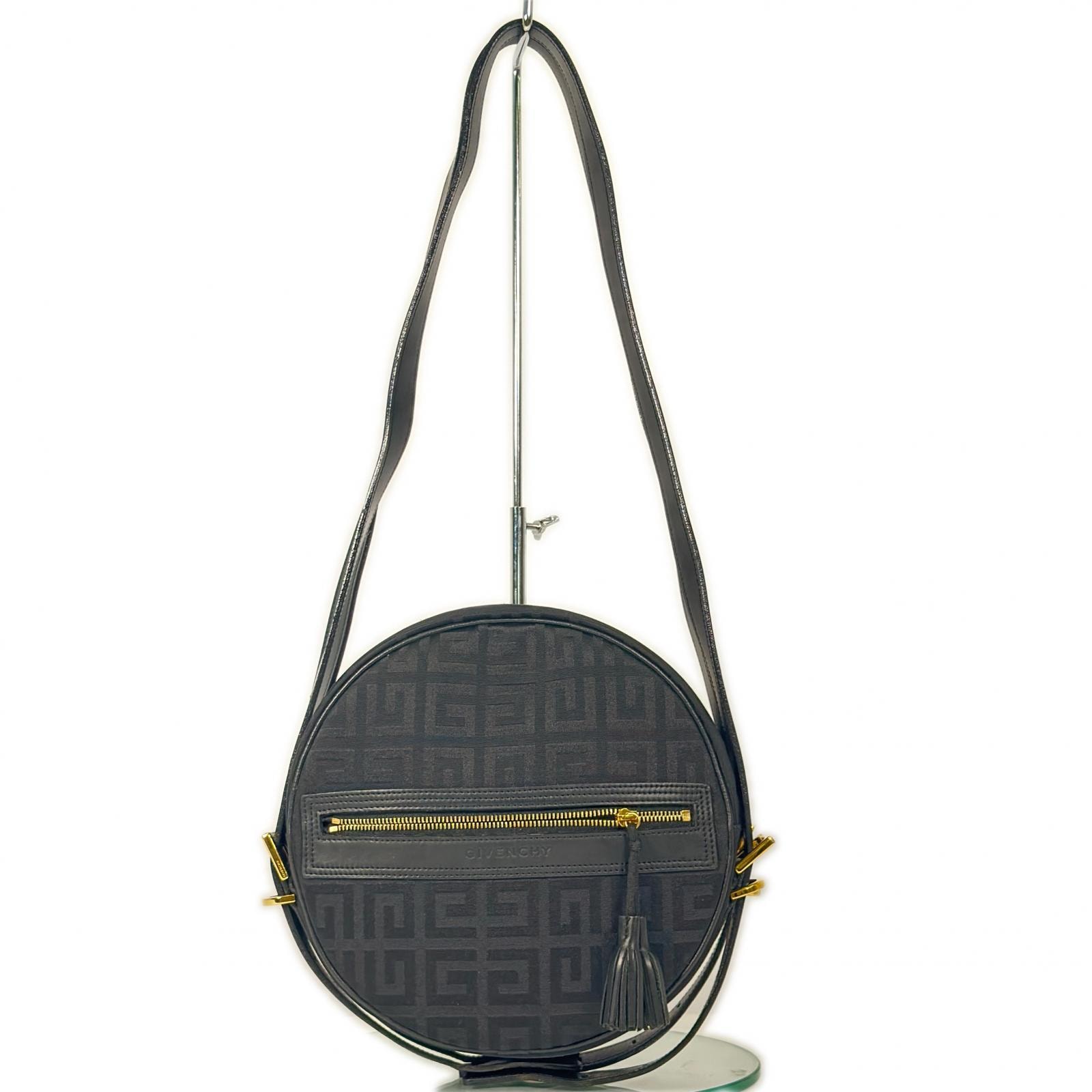 美品 Givenchy ジバンシー バッグ ファッション小物 ラウンド型 サークル型 丸型 ブラック レザー DI1002 キャンバス ヴィンテージ ユニセックス