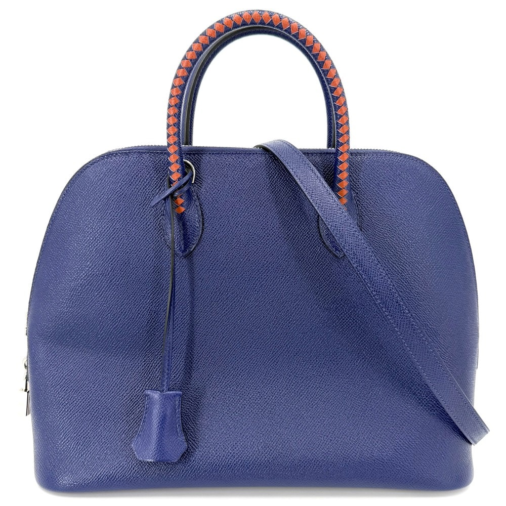 HERMES エルメス 2WAY ボリード1923 30 ハンドバッグ ショルダーバッグ 肩掛け 斜め掛け トレサージュ C刻印 レザー    ブルー 青 ブラウン 茶 シルバー金具 レディース 2018年【中古品】