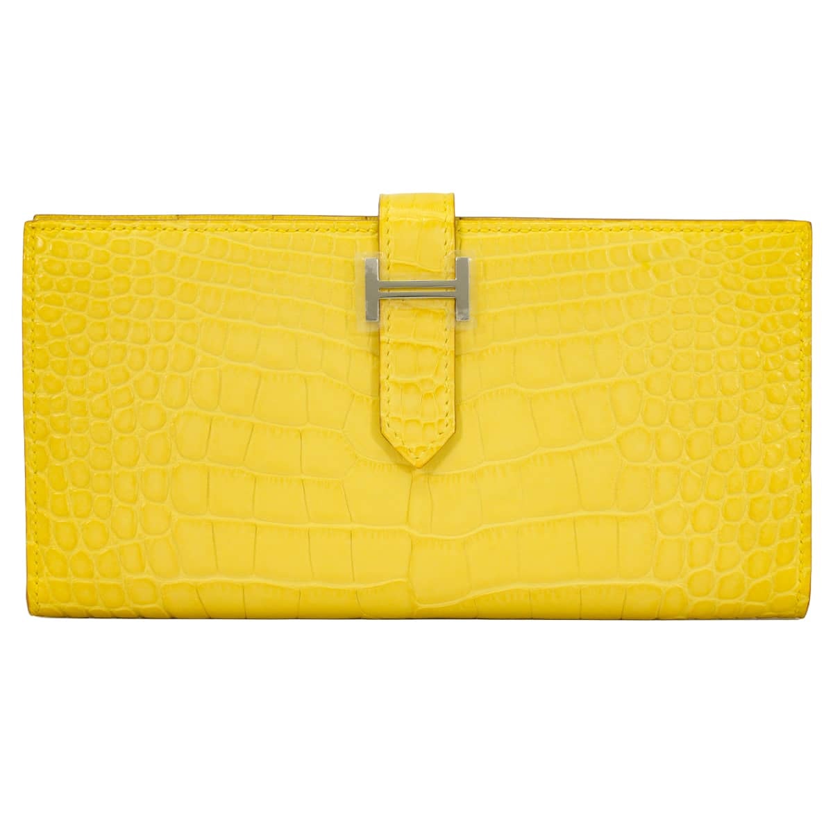 HERMES エルメス 長財布 ベアンスフレ ミモザ クロコダイル アリゲーターマット シルバー金具 □Q刻印 新品未使用