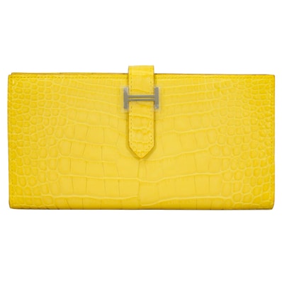 HERMES エルメス 長財布 ベアンスフレ ミモザ クロコダイル アリゲーターマット シルバー金具 □Q刻印 新品未使用