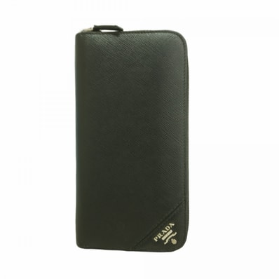 【6dd4618-k】プラダ 長財布 サフィアーノ レザー ブラック シルバー金具【中古】メンズ