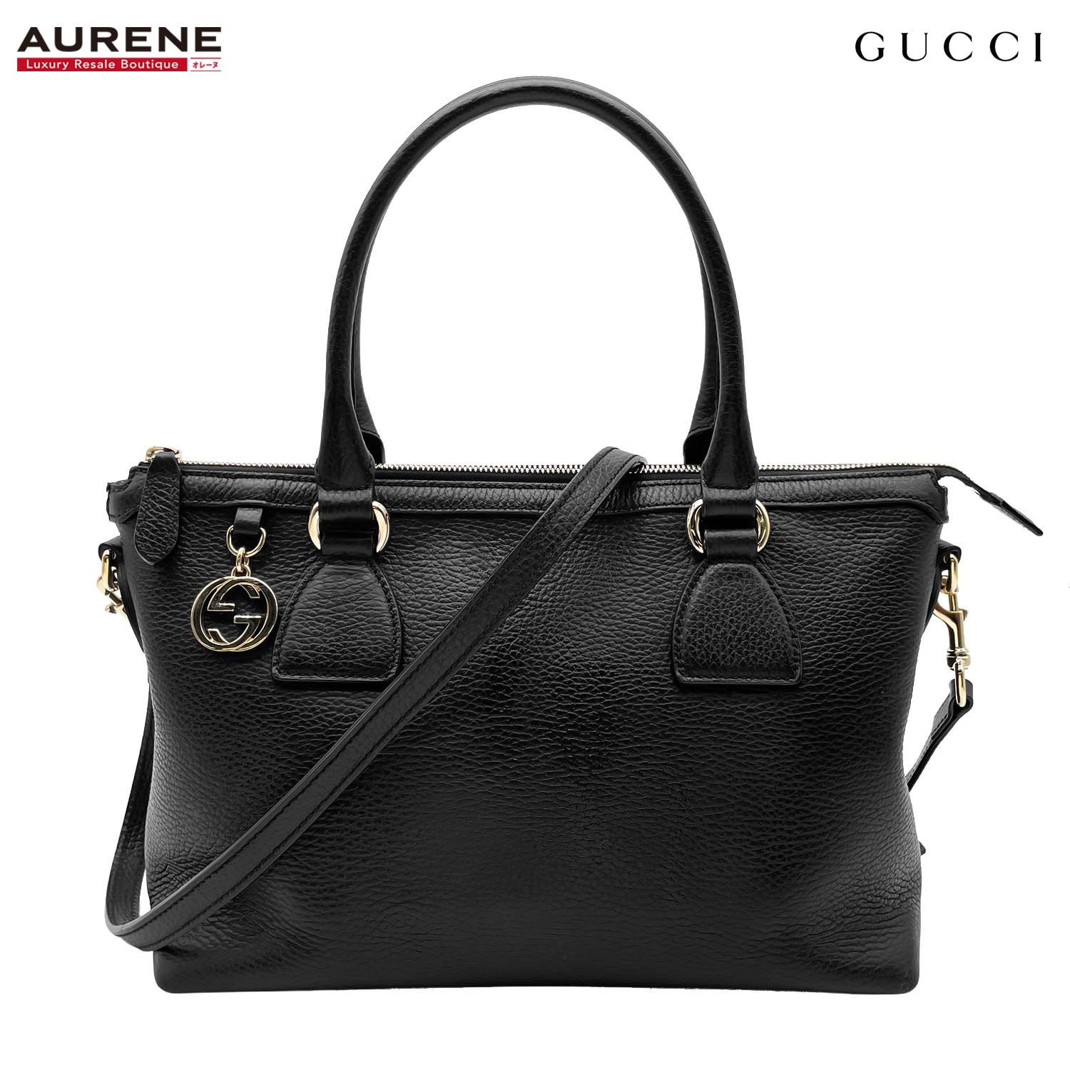 GUCCI グッチ GGチャーム 2WAY ショルダーバッグ
 ダラーカーフ 449659 レザー ブラック レディース
 【中古】