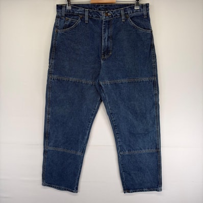 古着 ディッキーズ Dickies デニム パンツ ダブルニー ペインター ワーク ジーンズ ワンポイントロゴ w36 L30 ブルー系 メンズ