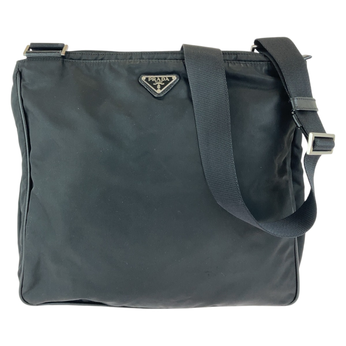 PRADA プラダ テスート 三角ロゴプレート 男女兼用 ブラック 黒 シルバー金具 ナイロン 斜め掛け ショルダーバッグ メッセンジャーバッグ 506328 【中古】