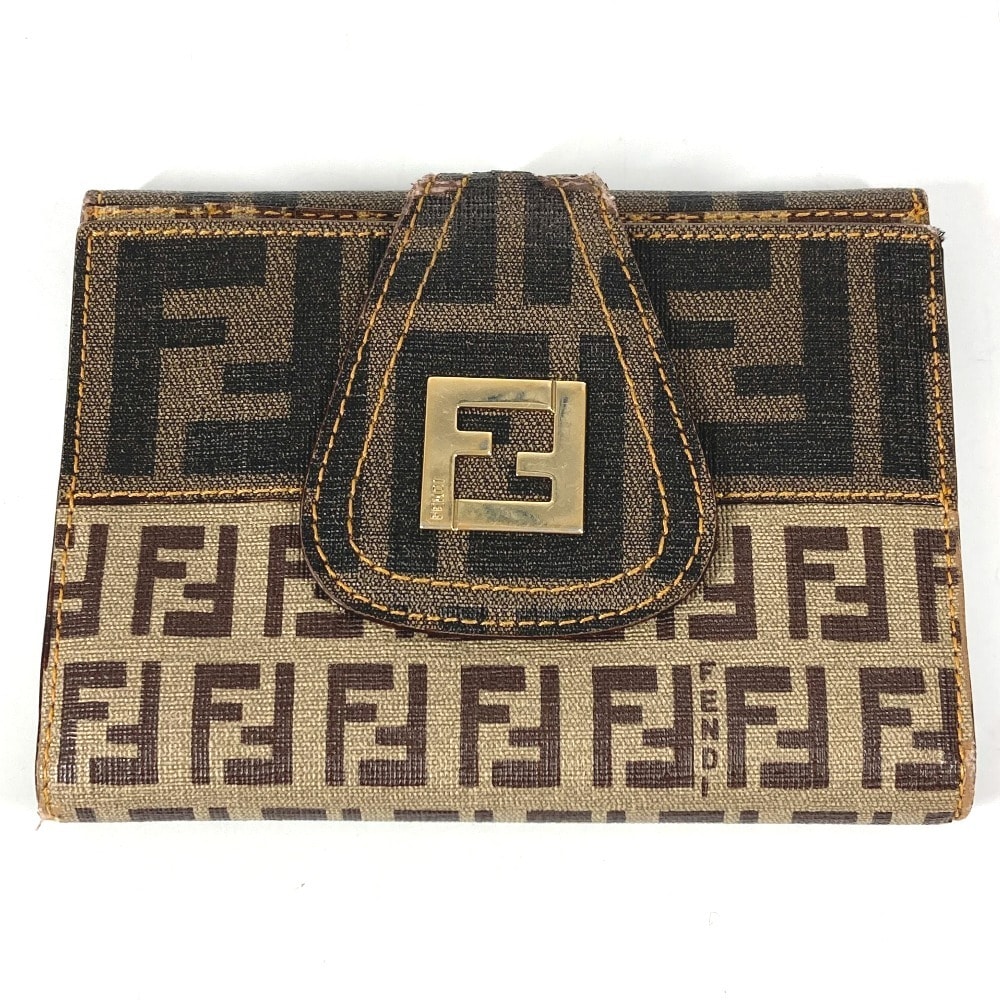フェンディ FENDI ズッカ ロゴ ズッキーノ コンパクトウォレット 2つ折り財布 レザー/PVC ブラウン