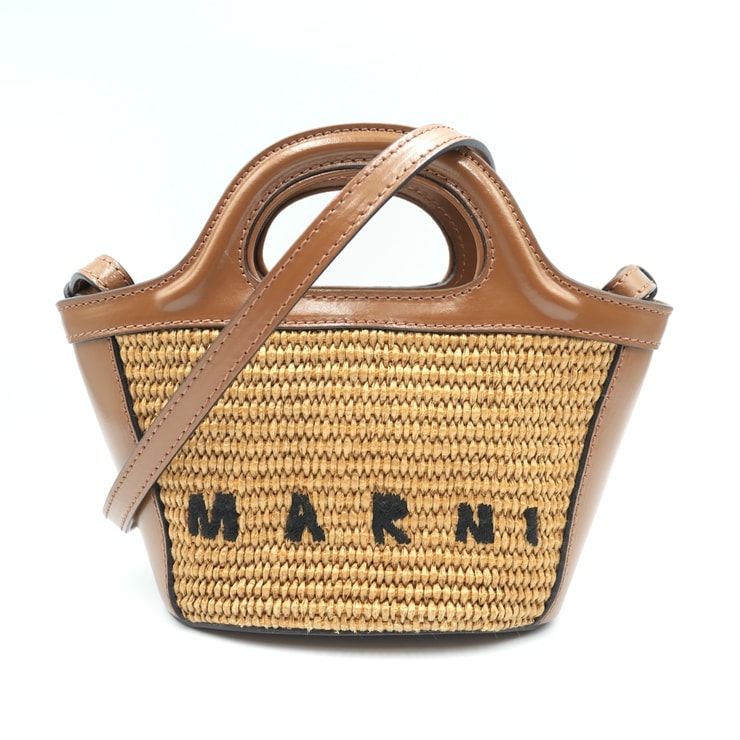 MARNI(マルニ)トロピカリア マイクロバッグ 2WAY ハンドバッグ ショルダーバッグ ラフィア レザー ブラウン レディース 【中古】