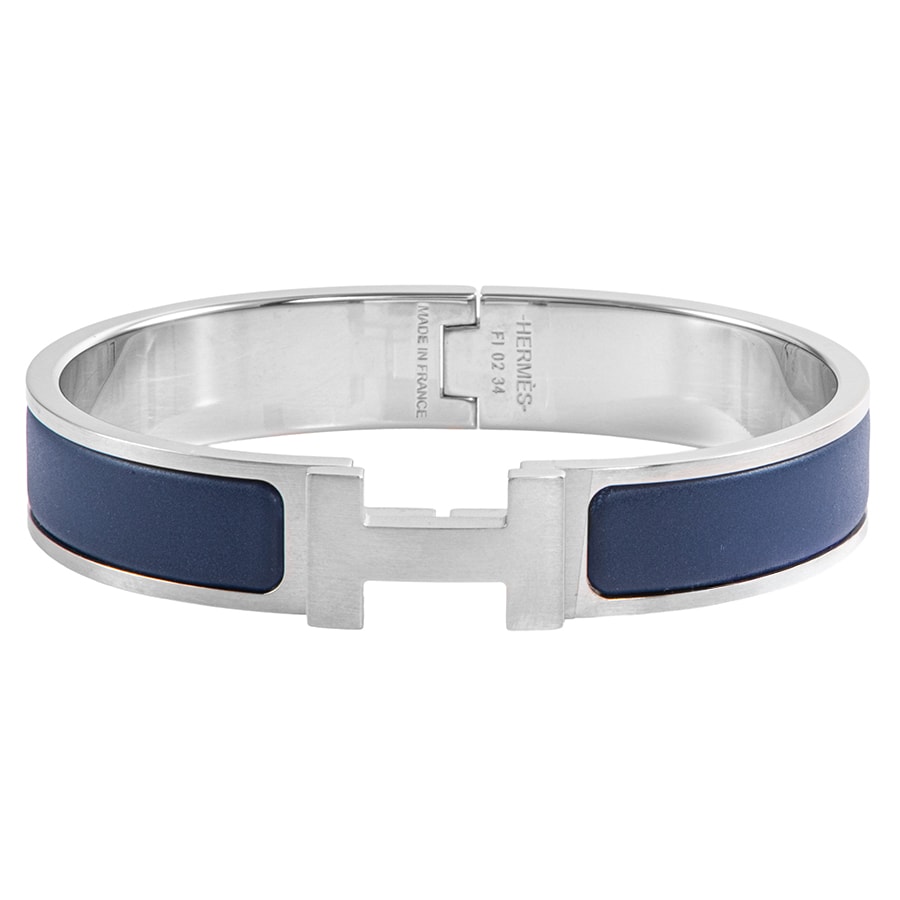 HERMES エルメス クリックH ブレスレット バングル エナメル メタル シルバー ネイビー【中古】