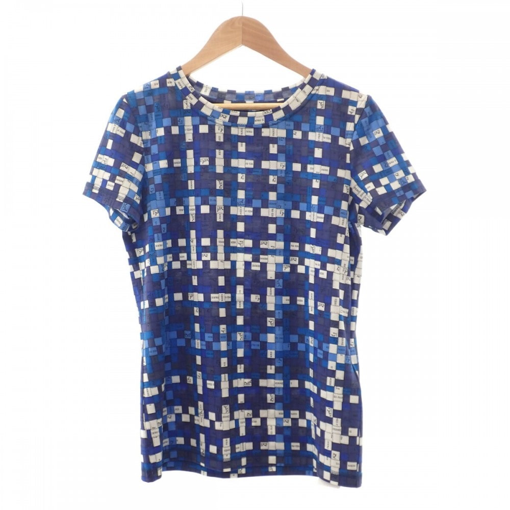 エルメス HERMES ボルデュック・チェック 34 半袖Tシャツ コットン ブルースマルト レディース【中古】【SAランク】