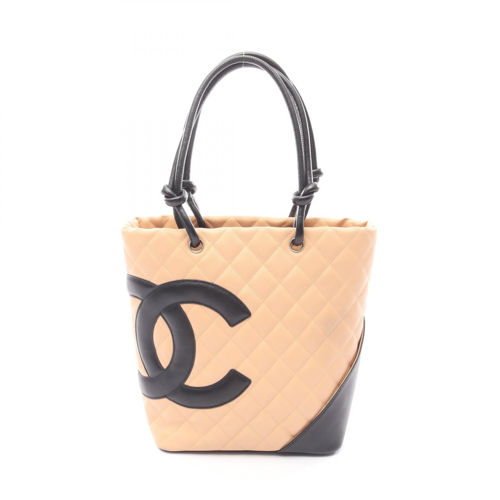 シャネル CHANEL カンボンライン ミディアム トートバッグ バッグ レザー レディース ベージュ系 / ブラック系 【中古】