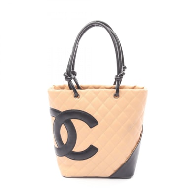 シャネル CHANEL カンボンライン ミディアム トートバッグ バッグ レザー レディース ベージュ系 / ブラック系 【中古】