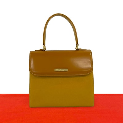 BURBERRY バーバリー ロゴ 金具 ノバチェック レザー パテントレザー ハンドバッグ ブラウン
433-6