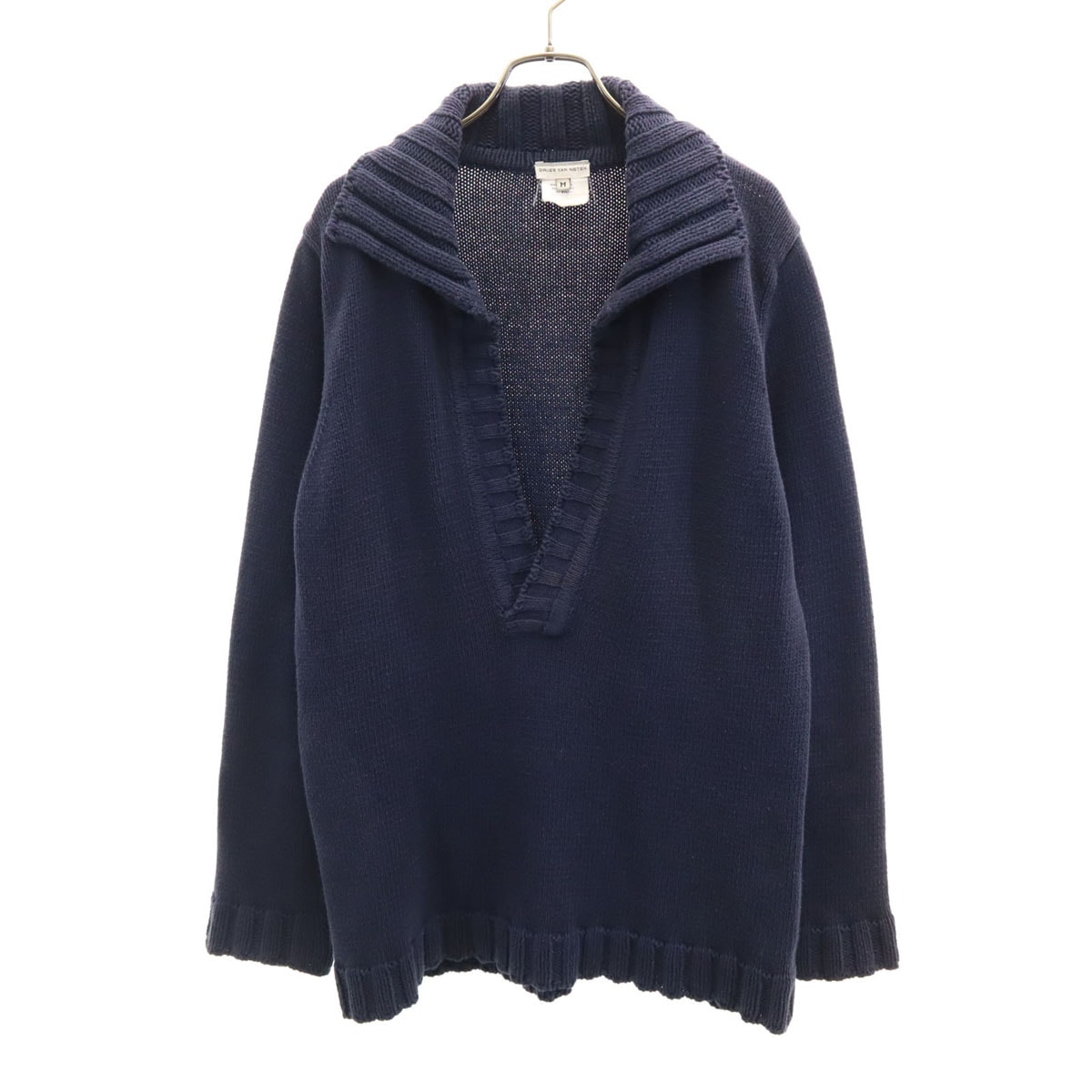 DRIES VAN NOTEN ドリスヴァンノッテン UK製 長袖 スキッパーカラー ニット M ネイビー セーター