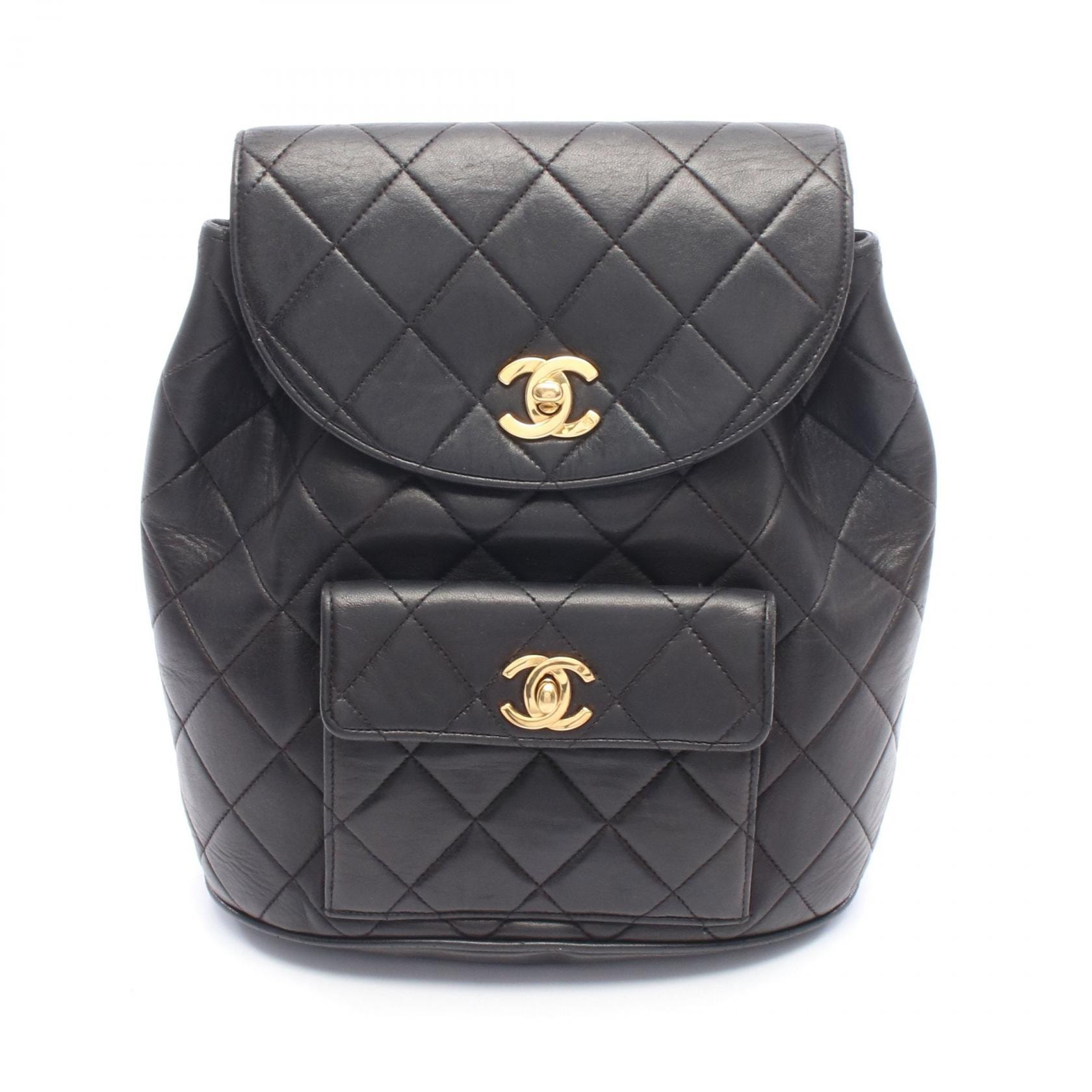 シャネル CHANEL マトラッセ ターンロック チェーン リュックサック バックパック バッグ ラムスキン(羊革) レディース ブラック系 A04194 【中古】