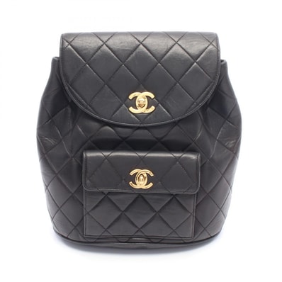 シャネル CHANEL マトラッセ ターンロック チェーン リュックサック バックパック バッグ ラムスキン(羊革) レディース ブラック系 A04194 【中古】