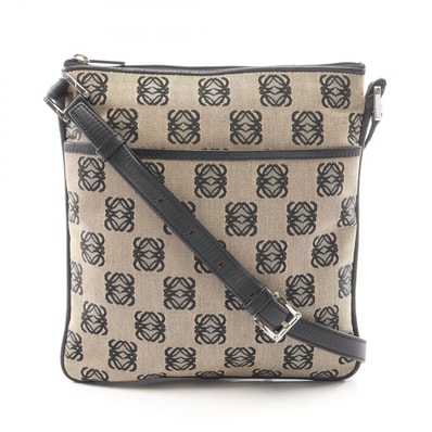 ロエベ LOEWE アナグラム ショルダーバッグ バッグ キャンバス レザー レディース ベージュ系 / ブラック系 【中古】