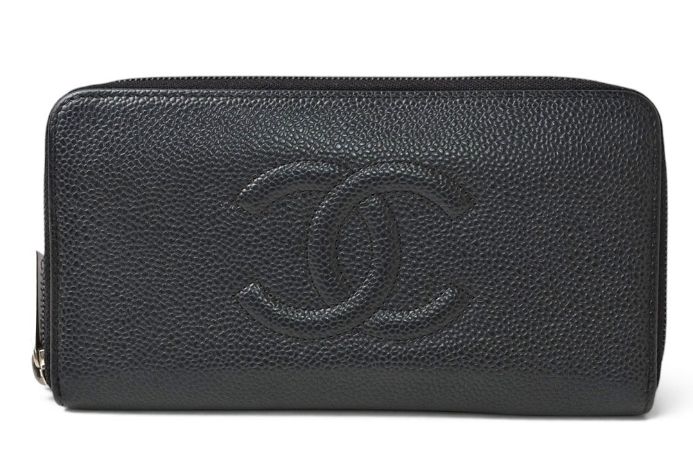 シャネル 財布 CHANEL 長財布/ラウンドファスナー キャビアスキン ブラック/シルバー A50071【中古】