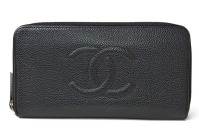 シャネル 財布 CHANEL 長財布/ラウンドファスナー キャビアスキン ブラック/シルバー A50071【中古】