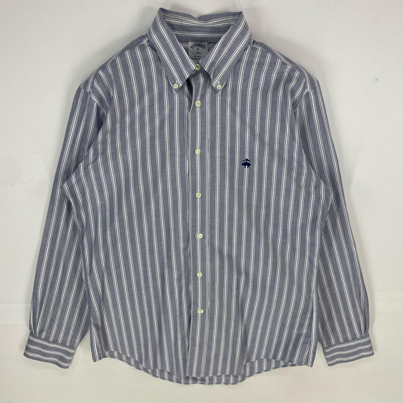 古着 ブルックスブラザーズ Brooks Brothers 長袖シャツ ワンポイント REGENT 1818 ロゴ刺繍 M グレー系 ストライプ メンズ