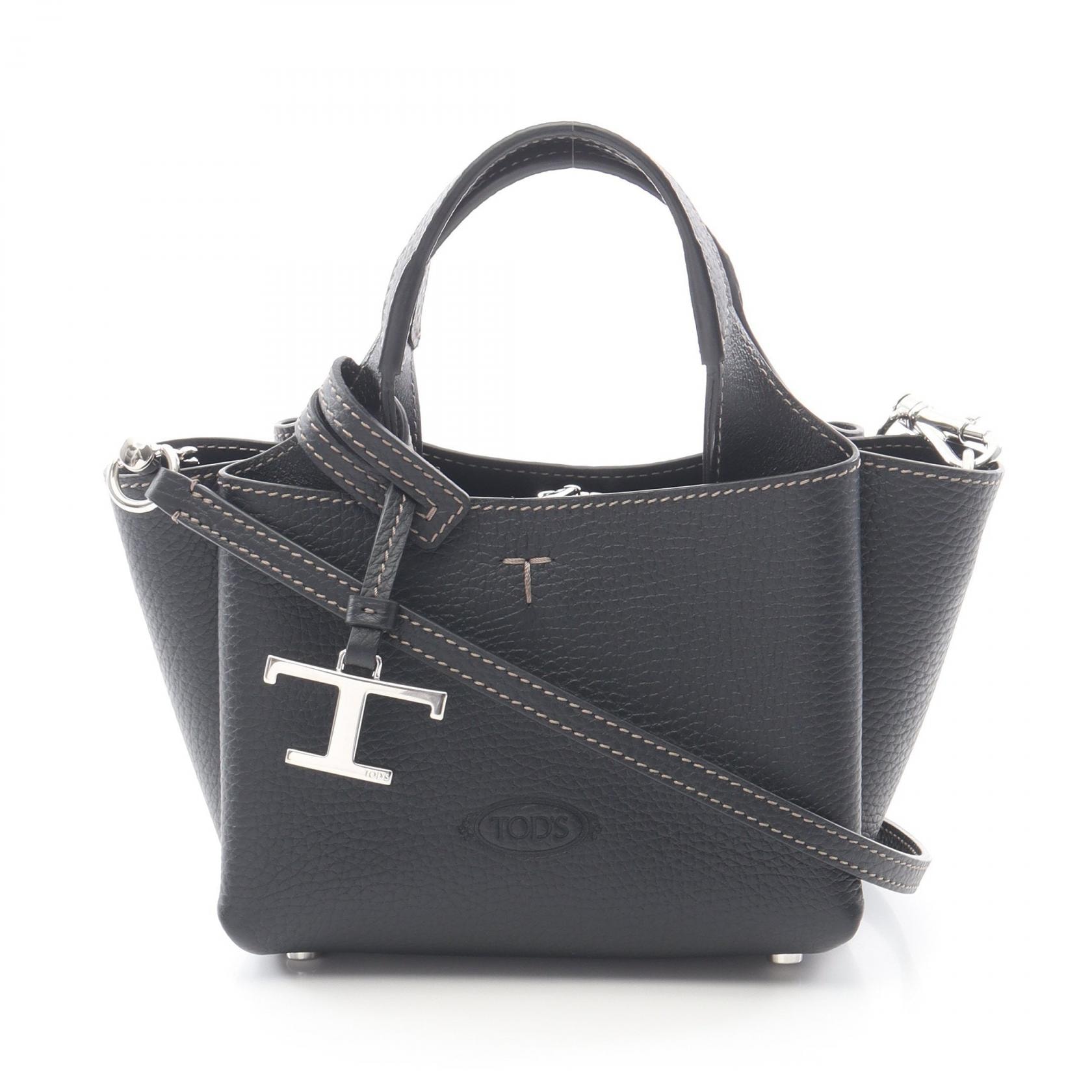 トッズ TOD'S Tタイムレス マイクロ ハンドバッグ バッグ レザー レディース ブラック系 XBWAPAFL000QRIB999 【中古】