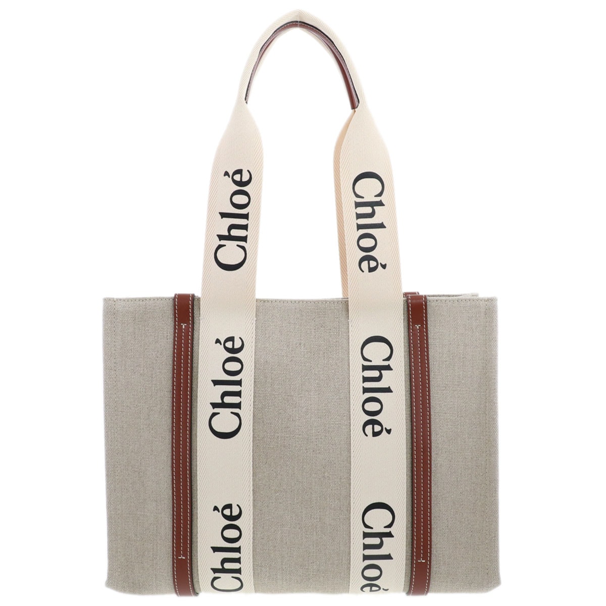Chloe クロエ ウッディ ミディアム トートバッグ トートバッグ CHC22AS383I2690U リネン キャンバス ベージュ  レディース【中古】
