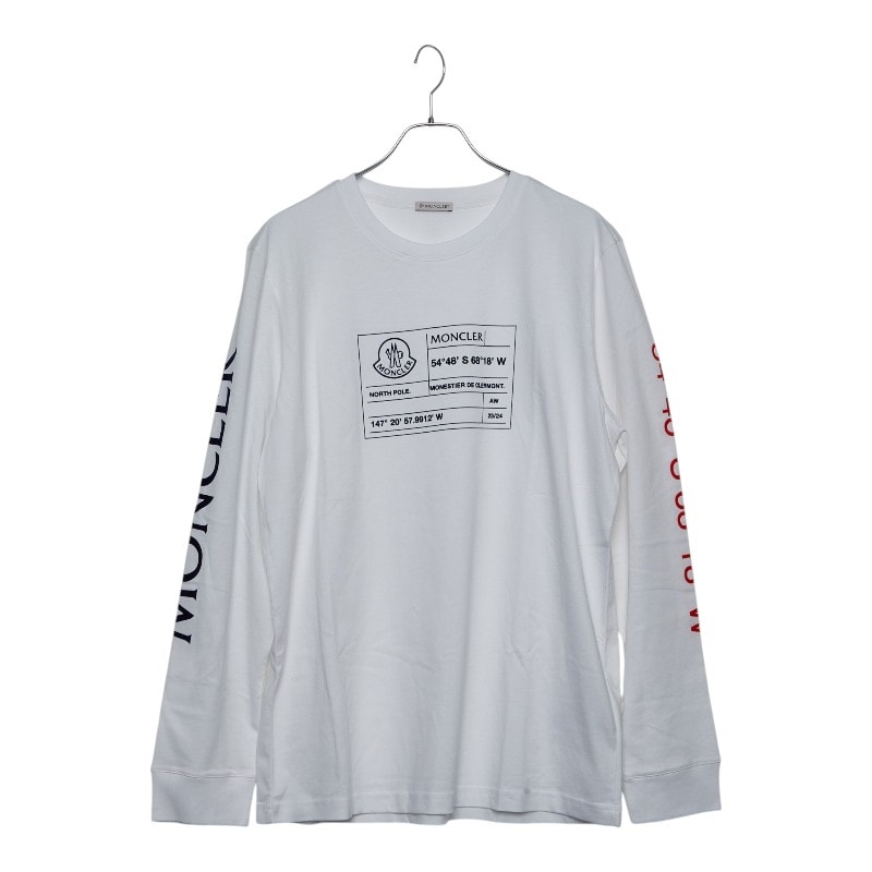 モンクレール 長袖Tシャツ ロンT カットソー アドレスデザイン サイズL ホワイト コットン メンズ MONCLER 【中古】