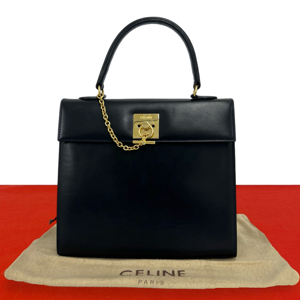 CELINE セリーヌ リング 金具 カーフ ハンドバッグ ブラック
 56278