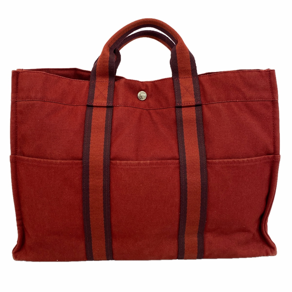 ★SALE【6hd3005】エルメス トートバッグ フールトゥMM キャンバス レッド シルバー金具【中古】メンズ レディース ユニセックス