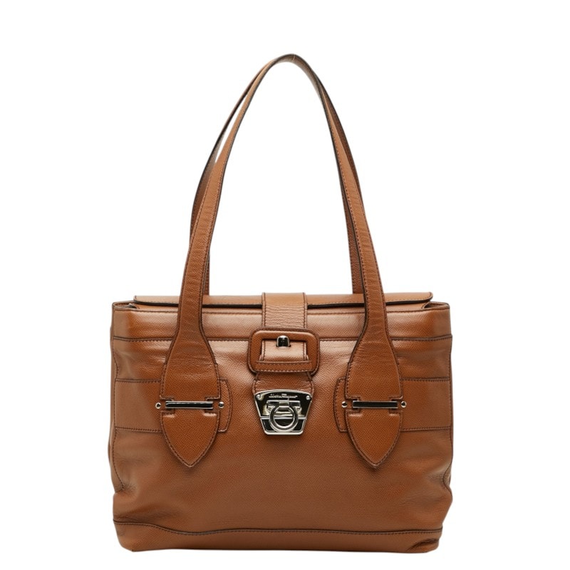 サルヴァトーレフェラガモ ガンチーニ トートバッグ ショルダーバッグ BW-21 7880 ブラウン レザー レディース Salvatore Ferragamo 【中古】