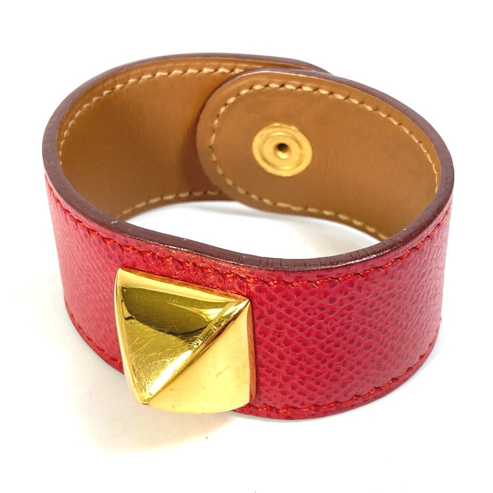 エルメス HERMES メドール バングル アクセサリー ブレスレット レザー レッド