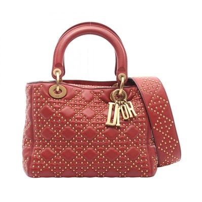 ディオール Dior LADY DIOR レディディオール スタッズ 2WAY ハンドバッグ バッグ レザー レディース ボルドー系 【中古】