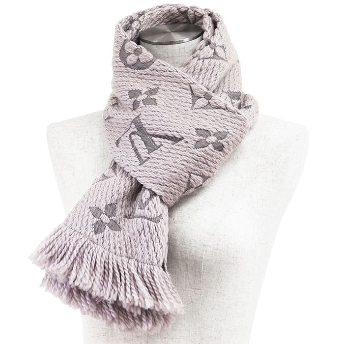 LOUIS VUITTON ルイ・ヴィトン マフラー エシャルプ・ロゴマニア LV ロゴ モノグラム ダブルフェイス フリンジ ストール 大判 小物 箱付属 メンズ レディース ユニセックス パールグレイ 灰色 イタリア製 M74742