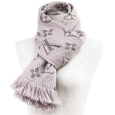 LOUIS VUITTON ルイ・ヴィトン マフラー エシャルプ・ロゴマニア LV ロゴ モノグラム ダブルフェイス フリンジ ストール 大判 小物 箱付属 メンズ レディース ユニセックス パールグレイ 灰色 イタリア製 M74742