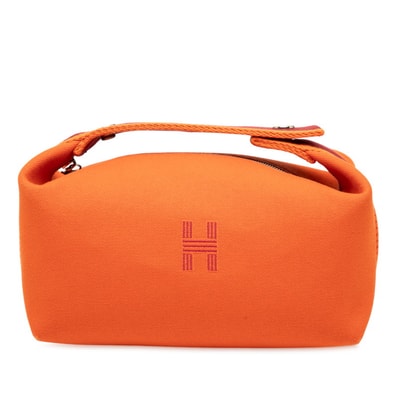 エルメス ブリッド ア ブラックPM ハンドバッグ ポーチ オレンジ コットン レディース HERMES 中古