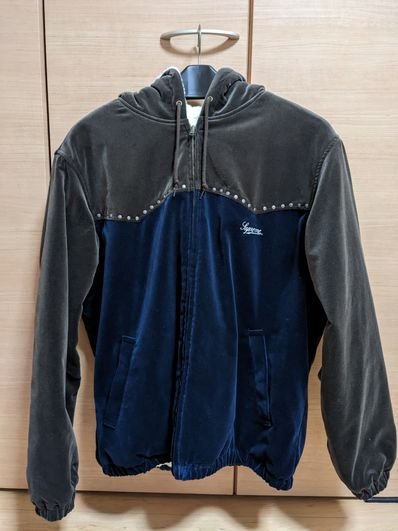 Supreme Studded Velvet Hooded Work Jacket "Olive"