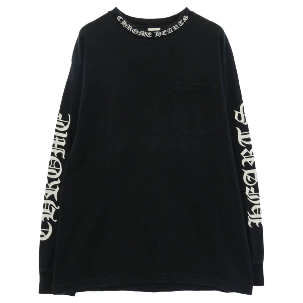 CHROME HEARTS クロムハーツ(原本無) OLD オールド CH L/S NECK LOGO ネックロゴ スクロールラベル バックプリント 袖ロゴ プリント クルーネック カットソー 長袖Tシャツ ブラック系 M【中古】