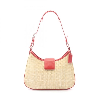 コーチ COACH ショルダーバッグ バッグ レザー ラフィア レディース ベージュ系 / レッド系 【中古】