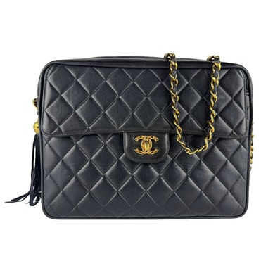 シャネル CHANEL ショルダーバッグ レザー/メタル ブラック/ゴールド レディース【中古】 z10394
