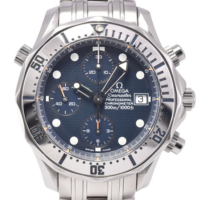 オメガ OMEGA 2598.80 シーマスター 300M クロノグラフ デイト ブルー 自動巻き メンズ 箱・保証書付き 腕時計 G#146593