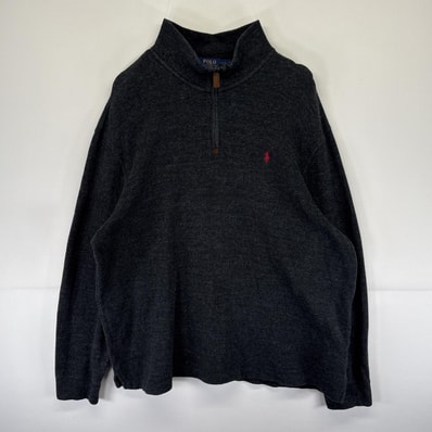 古着 ポロ・ラルフローレン POLO RALPH LAUREN ニット ハーフジップ トレーナー ワンポイントロゴ刺繍 14041 グレー メンズ