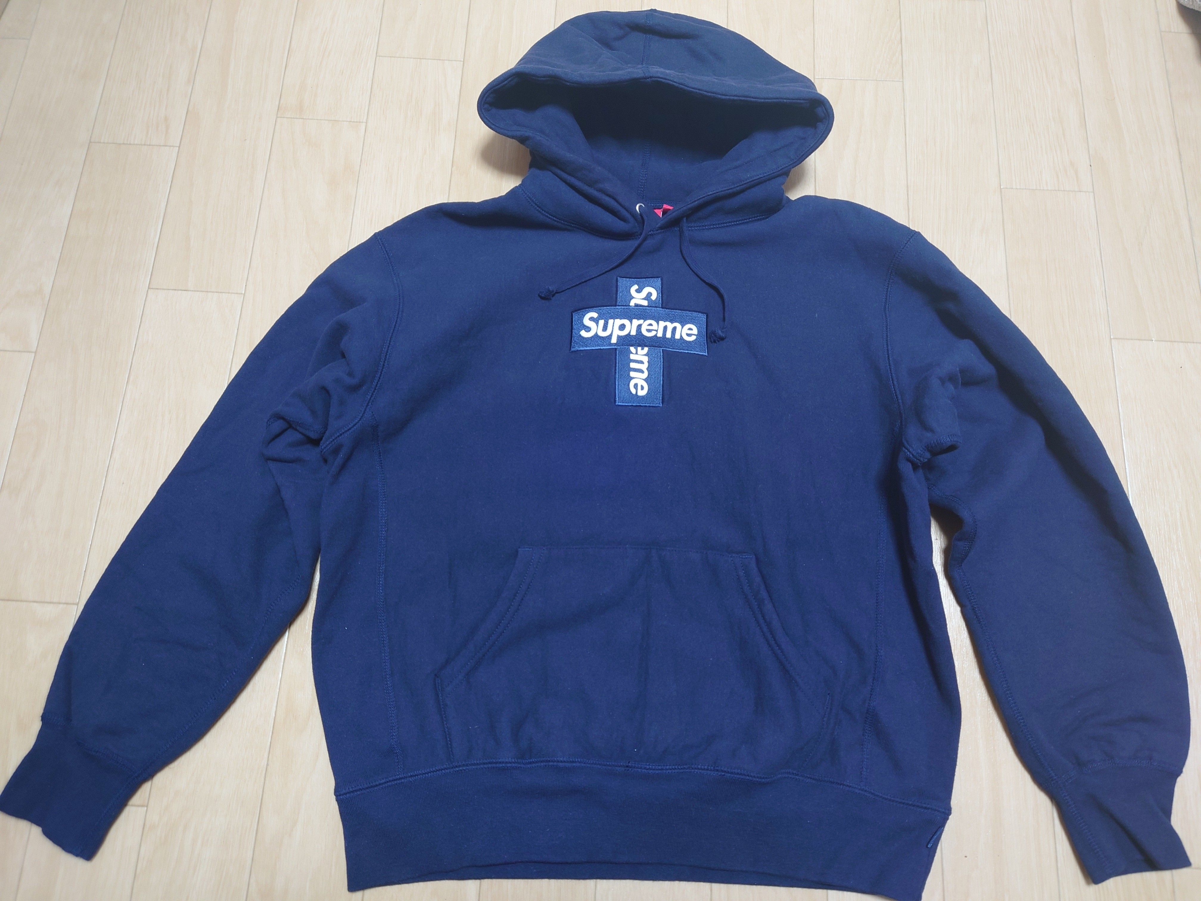 Supreme Cross Box Logo Hooded Sweatshirt "Navy"