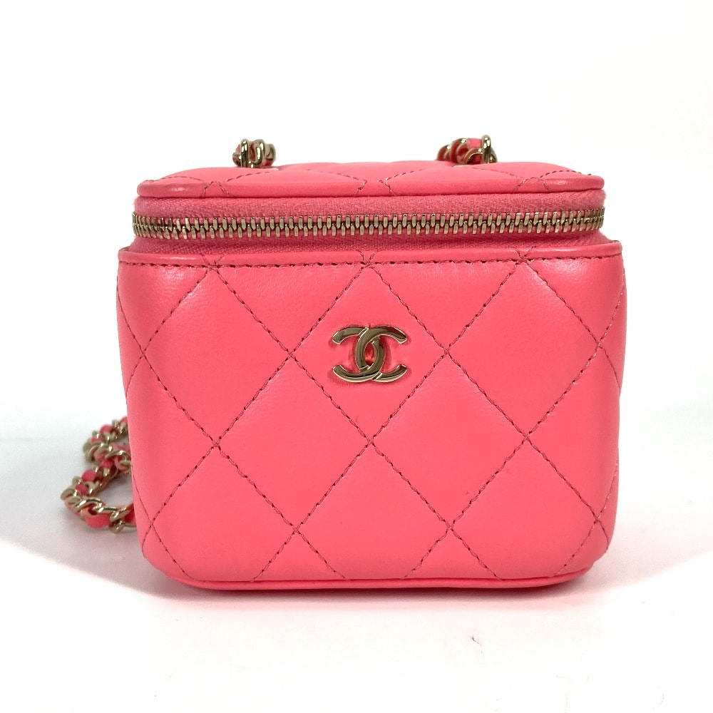 シャネル CHANEL スモール バニティバッグ AP1340 タイムレスクラシック ライン チェーン ミラー付き ミニ 斜め掛け ショルダーバッグ ラムスキン ピンク 美品