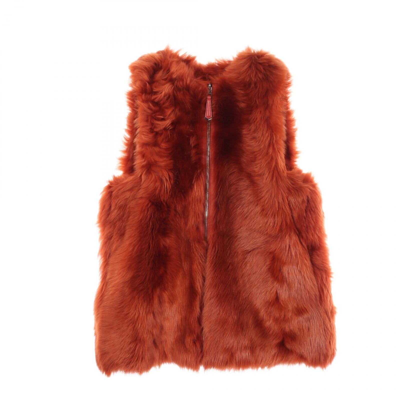 フェンディ FENDI ジレ ファーベスト 衣料品 アウター レザー レディース ブラウン系 FM5093 【中古】