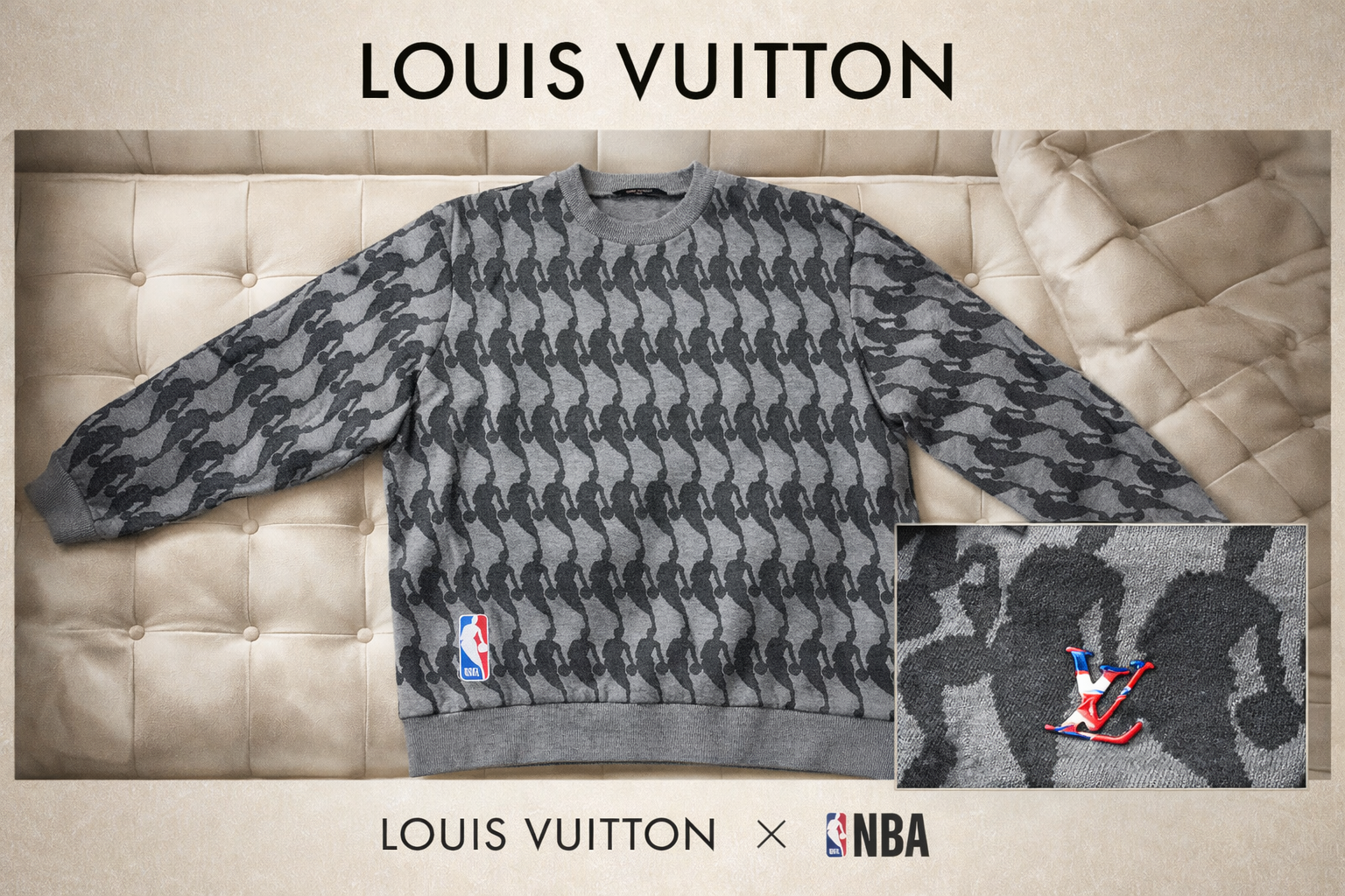 LOUIS VUITTON × NBA プレイヤー ジャカード スウェット XL グレー RM21 1M ZNH HKY02W 未使用に近い 正規品