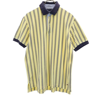 TOMMY HILFIGER トミーヒルフィガー ストライプ柄 半袖 ポロシャツ M イエロー系 鹿の子地