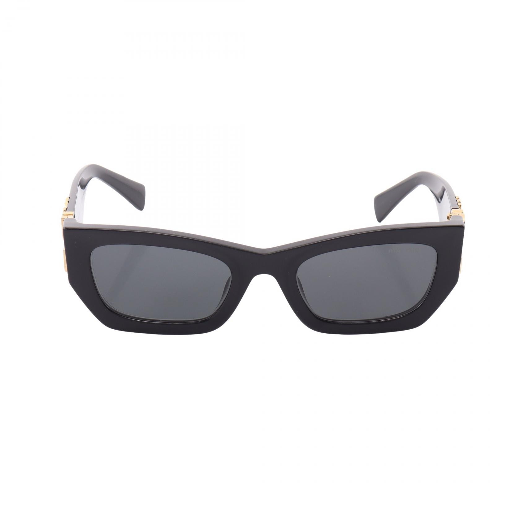 ミュウ ミュウ Miu Miu ロゴ サングラス 衣料品 プラスチック レディース ブラック系 / ゴールド系 SMU09W 【中古】