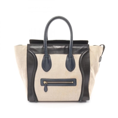 セリーヌ CELINE ラゲージ ミニ ショッパー ハンドバッグ バッグ キャンバス レザー レディース ベージュ系 / ブラック系 / ネイビー系 165212 【中古】
