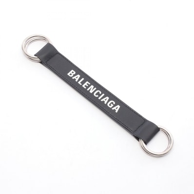 バレンシアガ BALENCIAGA ロゴ ストラップ キーホルダー アクセサリー レザー メンズ ブラック系 659273 【中古】